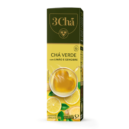 Chá Verde em Cápsula Limão e Gengibre Tres Caixa 35g 10 Unidades
