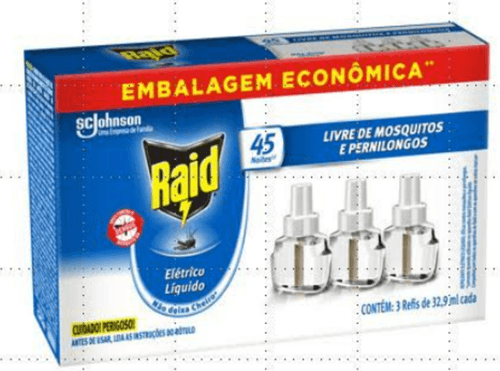 Repelente Líquido Elétrico 45 Noites Raid Caixa 3 Unidades 32,9ml Cada Refil Embalagem Econômica
