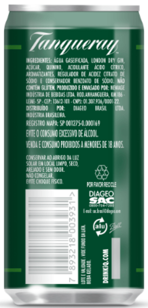 Bebida Alcoólica Mista Gaseificada Gin Tônica London Tanqueray Lata 269ml