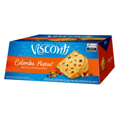 Bolo de Páscoa com Frutas Cristalizadas Cobertura Açucarada Visconti Colomba Caixa 360g