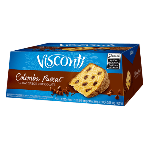 Bolo de Páscoa com Gotas de Chocolate e Cobertura Açucarada Visconti Colomba Caixa 360g