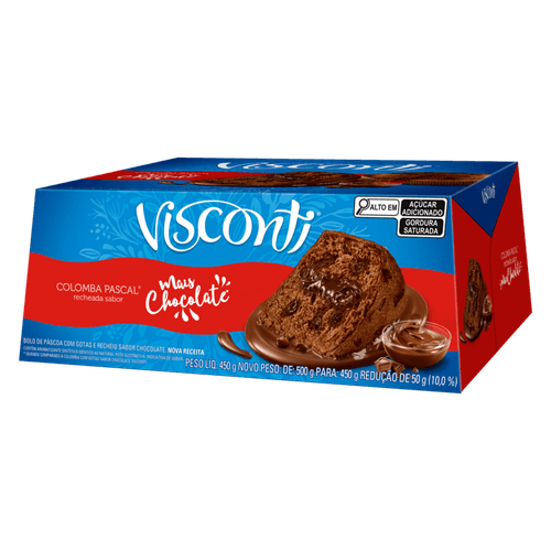 Bolo de Páscoa com Gotas de Chocolate e Recheio Mais Chocolate Visconti Colomba Pascal Caixa 450g