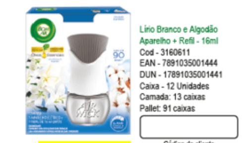 Difusor Elétrico Bom Ar Lirio Branco e Algodão Aparelho + Refil 16ml