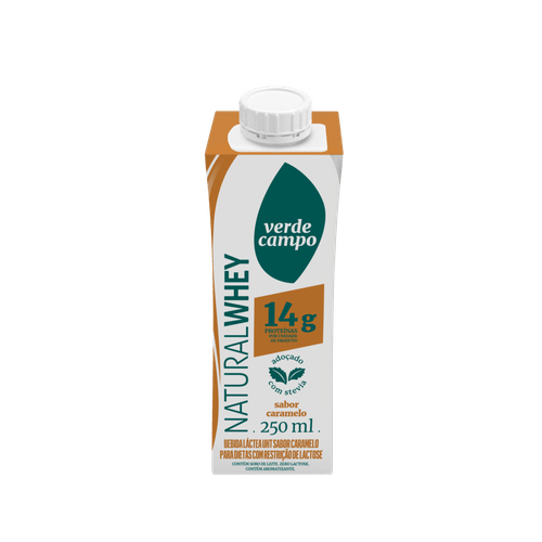 Bebida Láctea UHT 14g Proteínas Caramelo Zero Lactose para Dietas com Restrição de Lactose Verde Campo Natural Whey Caixa 250ml