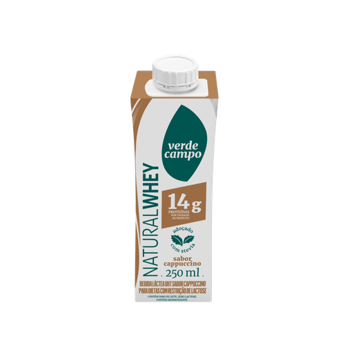 Bebida Láctea UHT 14g Proteínas Cappuccino Zero Lactose para Dietas com Restrição de Lactose Verde Campo Natural Whey Caixa 250ml