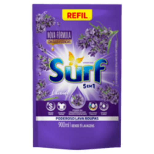 Lava-Roupas Líquido Lavanda Óleos Essenciais 5 em 1 Surf Sachê 900ml Refil