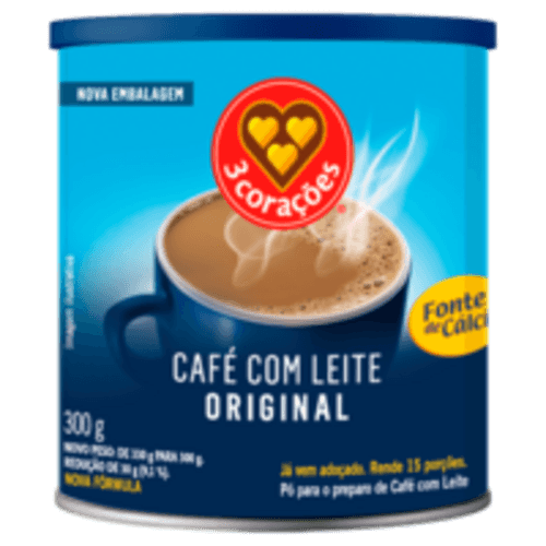 Café com Leite Solúvel 3 Corações Lata 300g