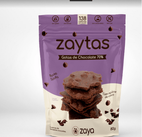 Lascas de Brownie Crocante Gotas de Chocolate 70% Zero Lactose Zaytas Pouch 80g