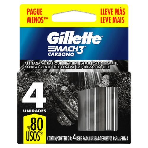 Carga de Aparelho para Barbear Gillette Mach3 Carbono 4 Unidades Leve Mais Pague Menos