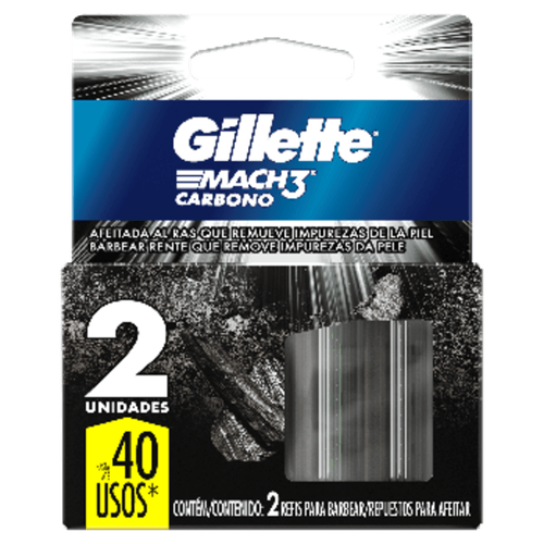 Carga de Aparelho para Barbear Gillette Mach3 Carbono 2 Unidades