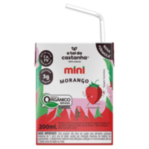 Bebida à Base de Castanha-de-Caju 3g de Proteína Vegetal Orgânica Polpa de Morango A Tal da Castanha Mini Caixa 200ml