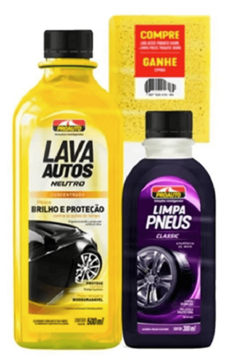 KIT LIMPEZA AUT PROAUTO GLASS (LAV AUTO 500 + LIMP PNEU 300 + ESPONJA)