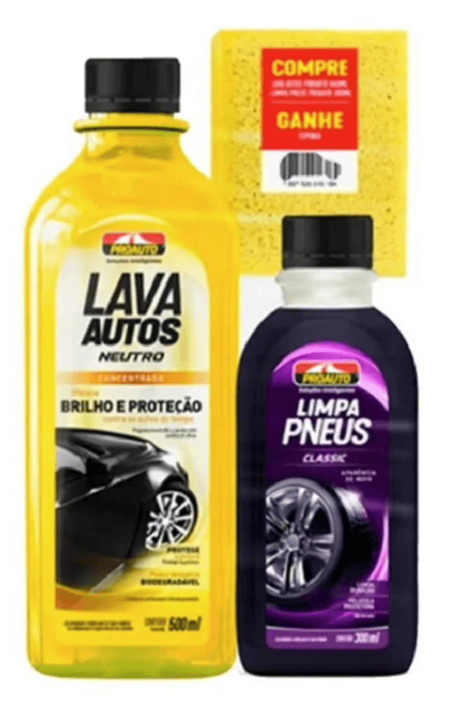 KIT-LIMPEZA-AUT-PROAUTO-GLASS--LAV-AUTO-500---LIMP-PNEU-300---ESPONJA-
