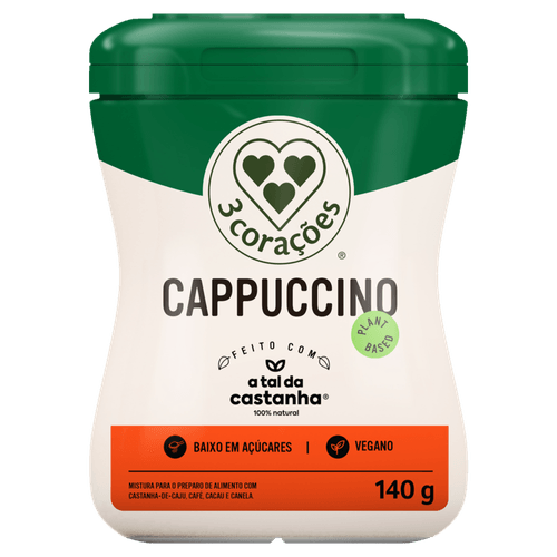 Cappuccino Vegano 3 Corações Pote 140g