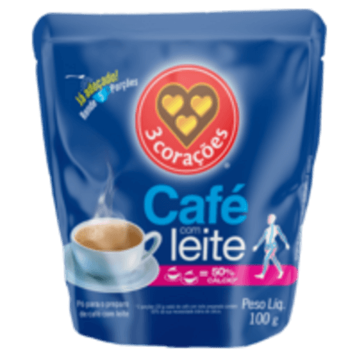Café com Leite Solúvel 3 Corações Sache 100g