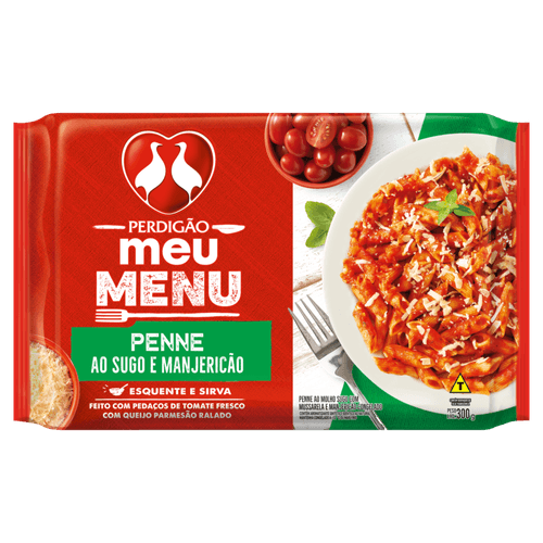 Penne ao Molho Sugo e Manjericão com Queijo Mussarela e Parmesão Ralado Congelado Perdigão Meu Menu Pacote 300g