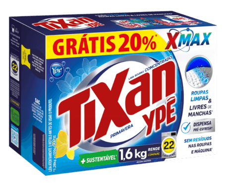 Lava-Roupas Pó Concentrado Primavera Tixan Ypê Caixa 1,6kg Grátis 20%