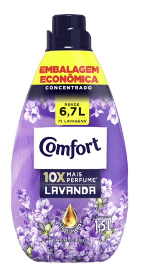 Amaciante de Roupa Concentrado com Óleo de Lavanda Comfort Frasco 1,5l Embalagem Econômica