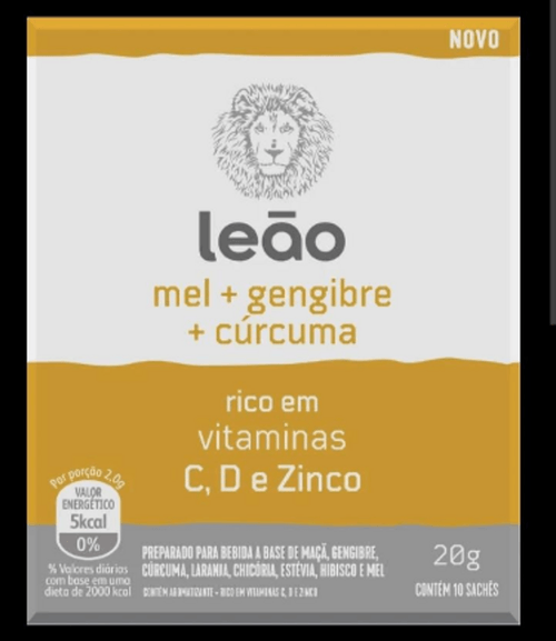 Preparado para Bebida Chá a Base de Maçã, Gengibre, Cúrcuma, Laranja, Chicória, Estévia, Hibisco e Mel Leão Caixa 20g 10 Unidades