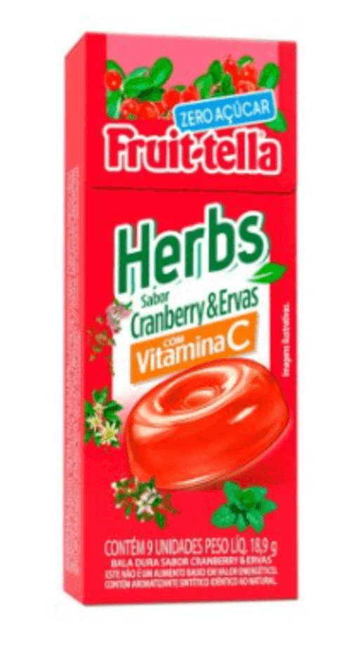 Bala Dura Cranberry & Ervas com Vitamina C Zero Açúcar Fruit-Tella Herbs Caixa 18,9g 9 Unidades