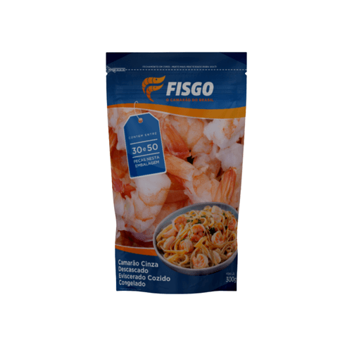 Camarão Cinza Fisgo descascado,cozido e congelado Pouch  30/50 300g