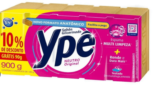 Sabão em Barra Glicerinado Neutro Original Ypê 900g 5 Unidades Grátis 10% de Desconto