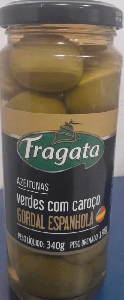 Azeitona Verde em Conserva Gordal com Caroço Fragata Graúda Premium Vidro Peso Líquido 340g Peso Drenado 198g