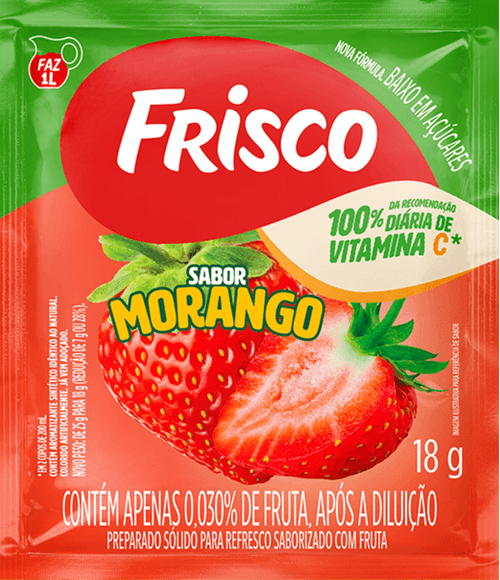 Refresco em Pó Morango Frisco Pacote 18g