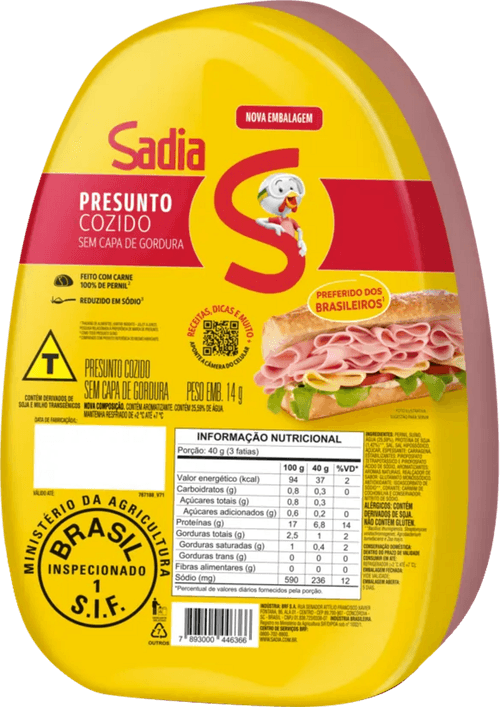 Presunto Cozido Sem Capa De Gordura Sadia 200g
