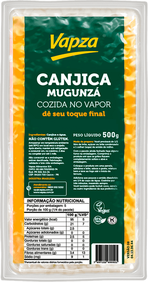 Canjica de Milho Cozida no Vapor Vapza 500g