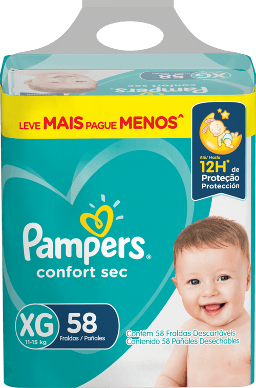 Fralda Descartável Infantil Pampers Confort Sec XG 11 a 15kg Pacote 58 Unidades Leve Mais Pague Menos