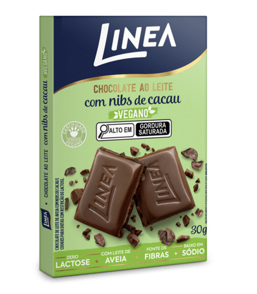 CHOCOLATE VEGANO LINEA 30G-CHOCOLATE AO LEITE COM NIBS DE CACAU