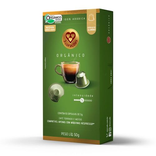 Capsula de Café Organico Compativel com Nespresso 3 Corações 10 unid