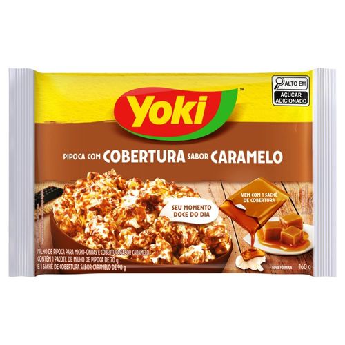 MIlho de Pipoca para Micro-Ondas Cobertura Caramelo Yoki Pacote 160g Sendo 70g de Milho e 90g de Cobertura