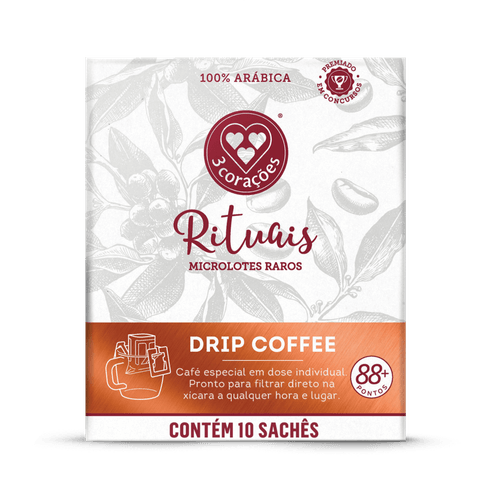 Café em Sachê Torrado e Moído Drip Coffee Filtrado 100% Arábica 3 Corações Rituais 88+