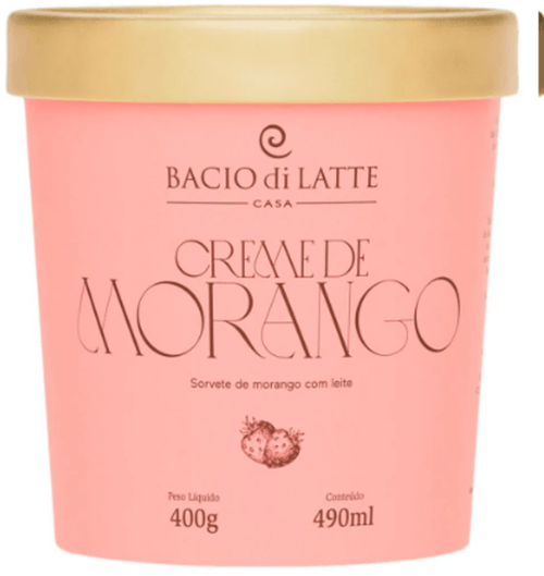Sorvete de Morango com Leite BACIO DI LATTE Creme de Morango Pote 490ml