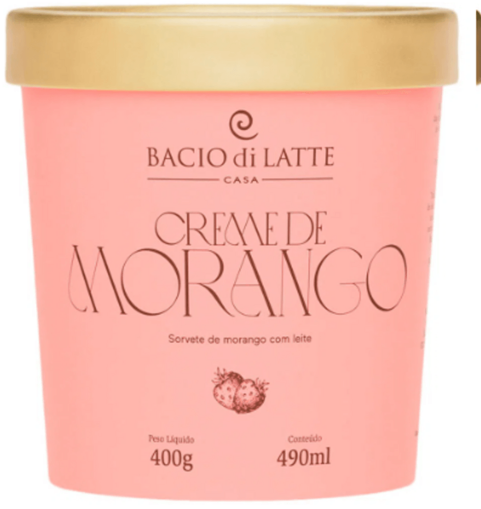 Sorvete Cremoso Bacio Di Latte com Creme de Morango Pote 490ml