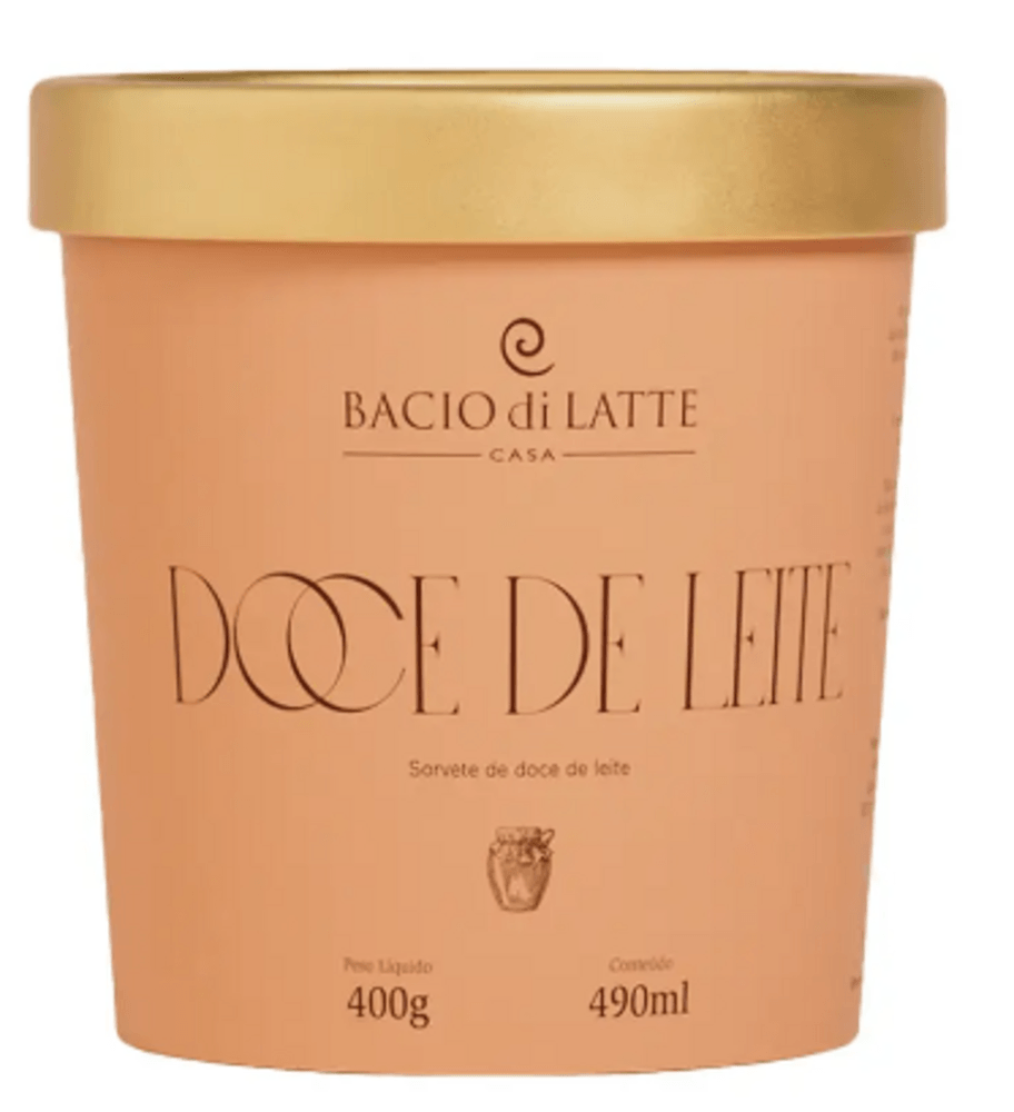 Sorvete Cremoso Bacio Di Latte com Doce de Leite Pote 490ml
