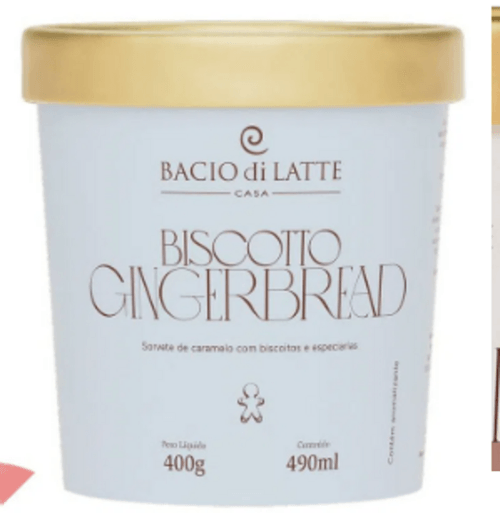 Sorvete com Caramelo e Especiarias BACIO DI LATTE Biscotto Gingerbread Pote 490ml
