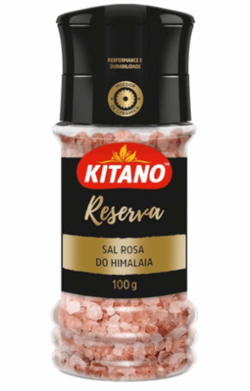 Sal Rosa do Himalaia Comum Grosso Iodado Tipo I com Moedor Kitano Reserva Frasco 100g