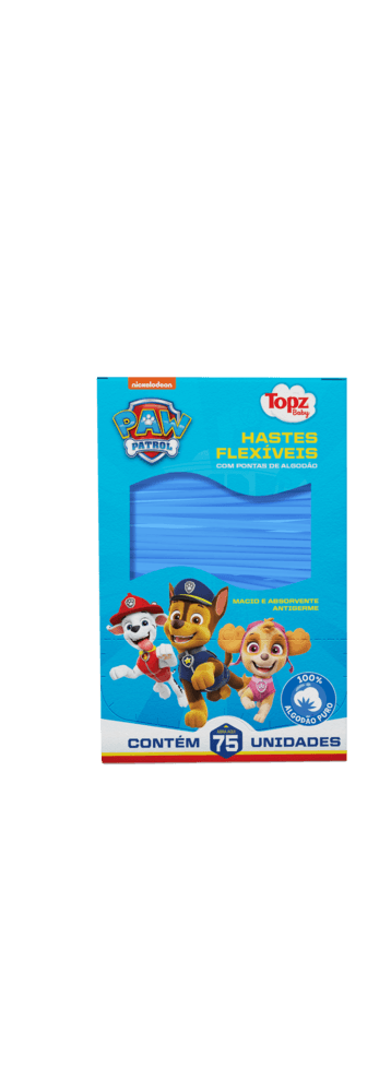 Hastes-Flexiveis-com-Pontas-de-Algodao-Paw-Patrol-Topz-Baby-Caixa-75-Unidades