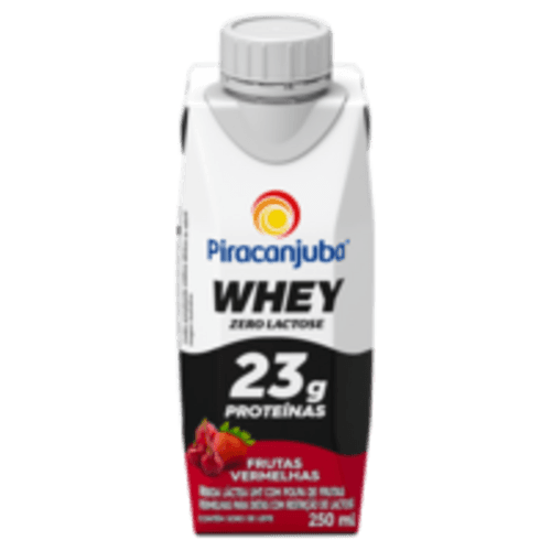 Bebida Láctea UHT 23g Proteínas com Polpa de Frutas Vermelhas Zero Lactose para Dietas com Restrição de Lactose Piracanjuba Whey Caixa 250ml