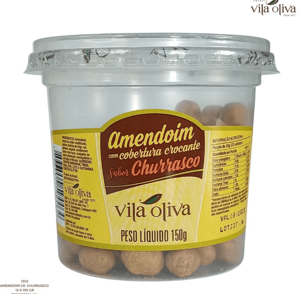 AMENDOIM CROCANTE CHURRASCO VILA OLIVA POTE 150 GRAMAS