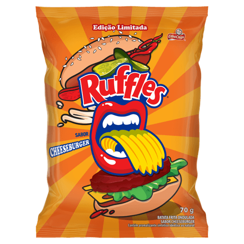 Batata Frita Ondulada Cheeseburger Elma Chips Ruffles Pacote 70g Edição Limitada