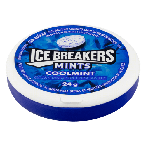 Pastilha Coolmint com Cristais Refrescantes Zero Açúcar para Dietas de Ingestão Controlada de Açúcares Ice Breakers Mints Pote 24g