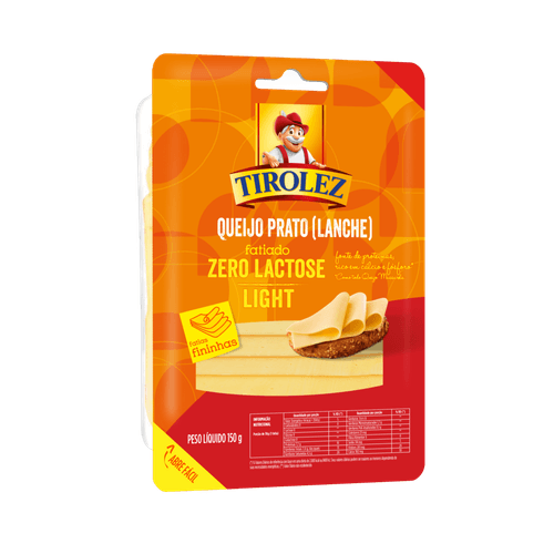 Queijo Prato Lanche Fatiado Light Reduzido em Gorduras Zero Lactose para Dietas com Restrição de Lactose Tirolez 150g