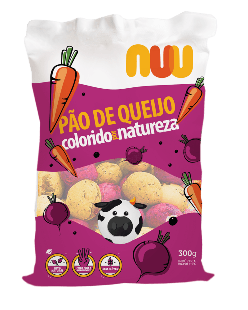 Pao-de-Queijo-Congelado-com-Cenoura-Curcuma-e-Beterraba-Chia-Nuu-Colorido-por-Natureza-Pacote-300g