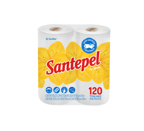 Toalha de Papel Folha Dupla Santepel Pacote 2 Unidades com 60 Folhas Cada