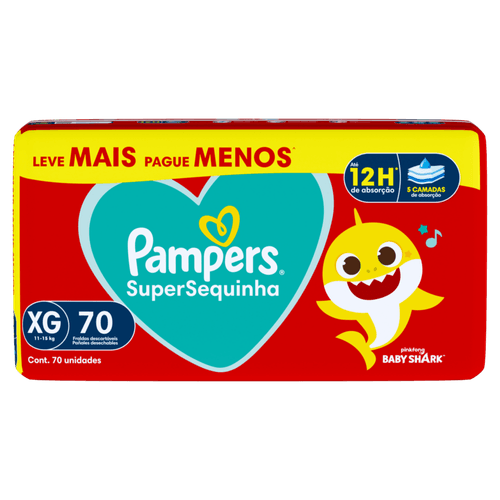 FRALDA PAMPERS SUPERSEQUINHA JUMBO LEVE MAIS PAGUE MENOS XGE 70UN ATE 12H DE ABSORÇÃO
