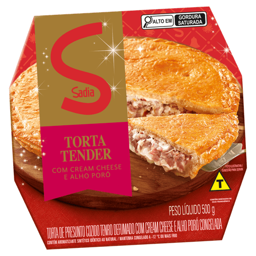 Torta Congelada Tender de Presunto Cozido Tenro Defumado com Cream Cheese e Alho-Poró Sadia Caixa 500g